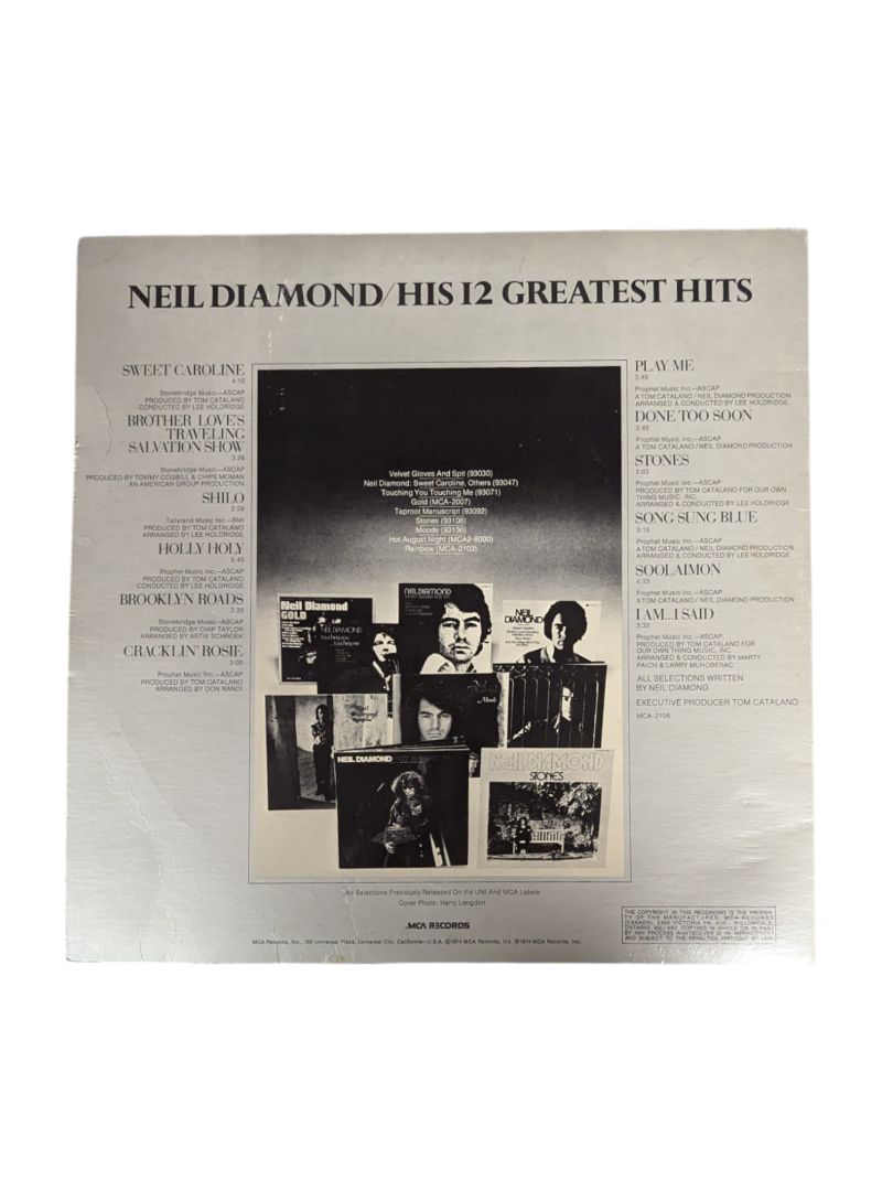 Neil Diamond His I2 Greatest Hits LP