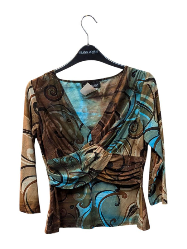 Flutter Sleeve Brown and Blue Shirt Frank Lyman Size 4