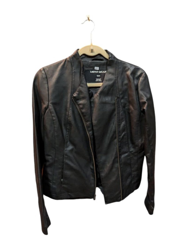 Black Pu Leather Jacket Moto Gear Size M