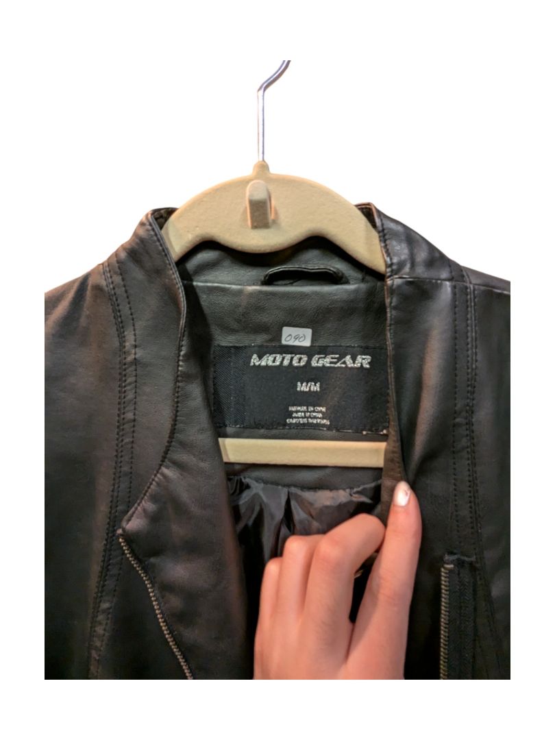 Black Pu Leather Jacket Moto Gear Size M