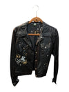Black Leather Jacket with Embroid Tricotto Size M