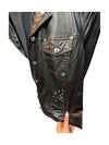 Black Leather Jacket with Embroid Tricotto Size M