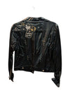 Black Leather Jacket with Embroid Tricotto Size M
