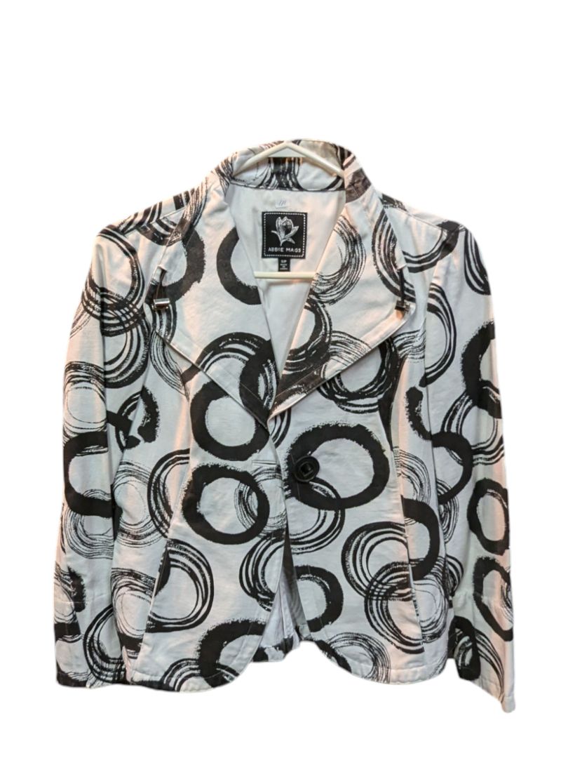 Black Circular Pattern White Jacket Abbie Mags Size S
