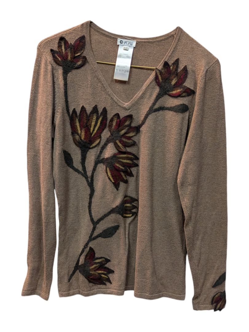 Brown Knitted Shirt With Wool Flower Chagall Size S