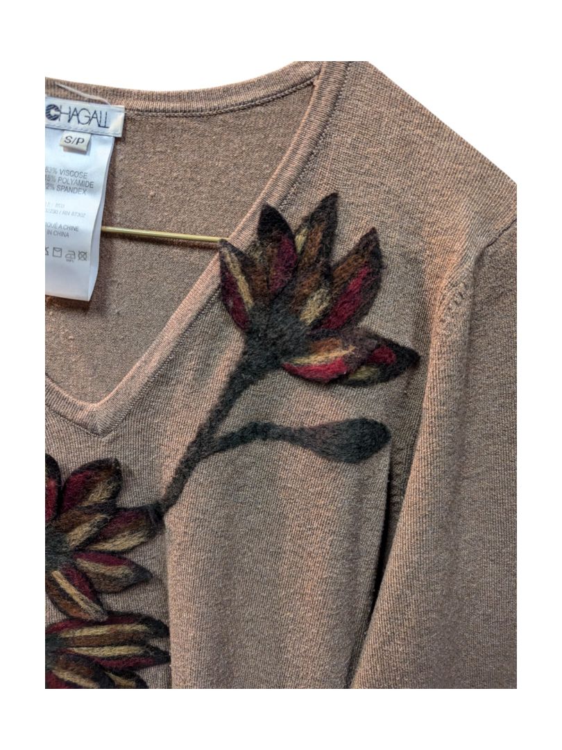 Brown Knitted Shirt With Wool Flower Chagall Size S