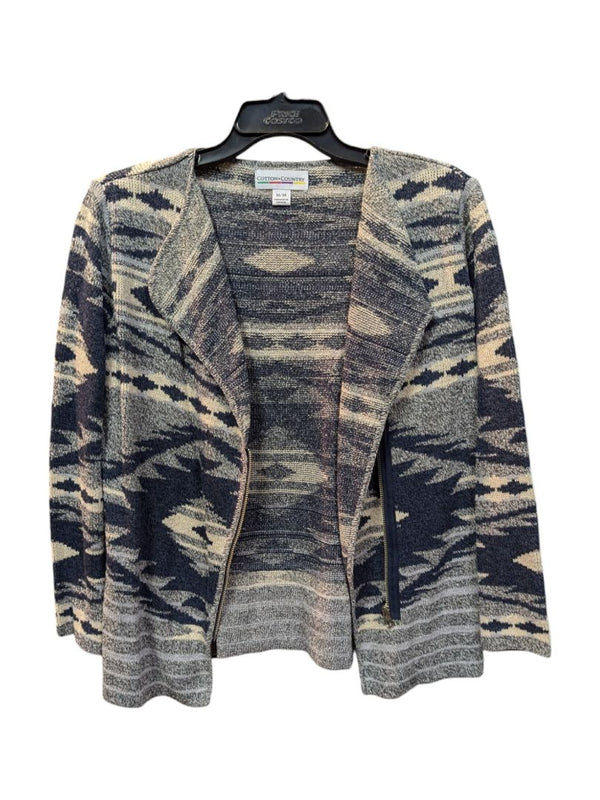 Full Zip Collared Knit Abstract Sweater Cotton + Country Size M