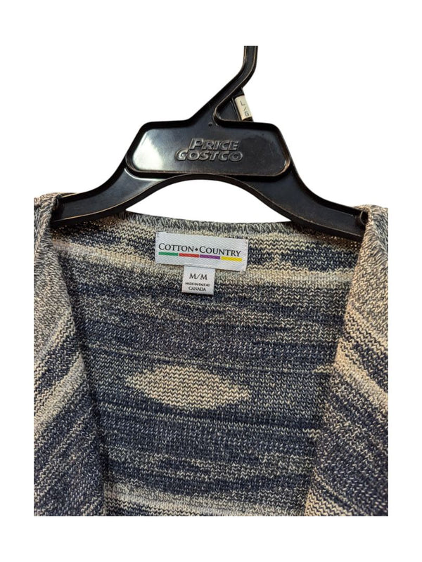 Full Zip Collared Knit Abstract Sweater Cotton + Country Size M