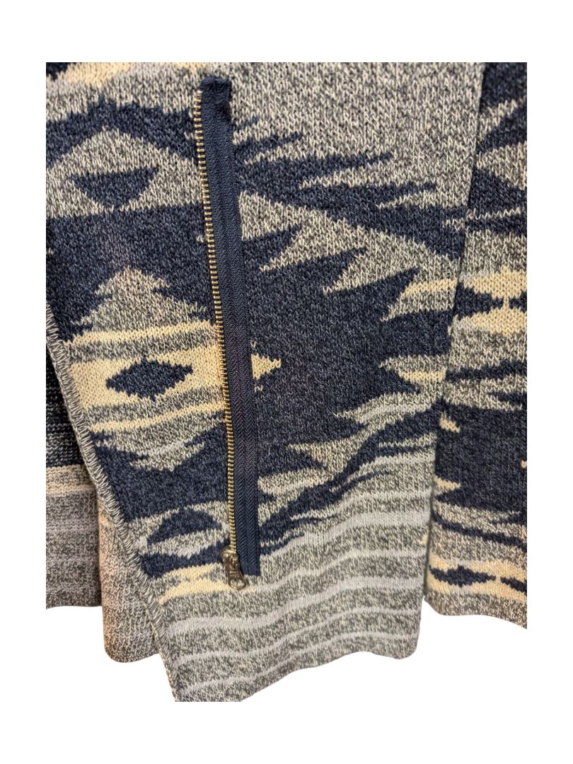 Full Zip Collared Knit Abstract Sweater Cotton + Country Size M
