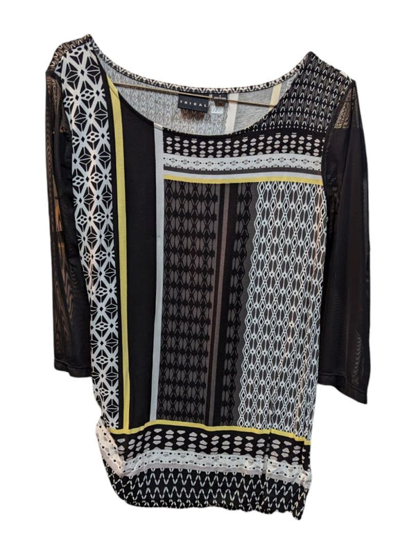 Black White Yellow Geometric Pattern Long Sleeves Tribal Size S