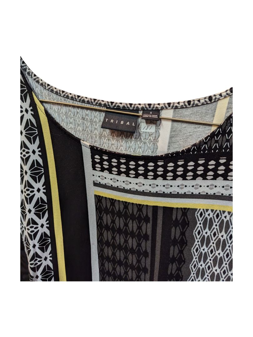 Black White Yellow Geometric Pattern Long Sleeves Tribal Size S