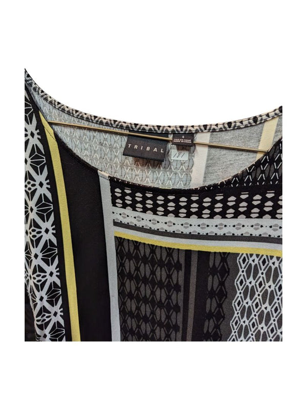 Black White Yellow Geometric Pattern Long Sleeves Tribal Size S