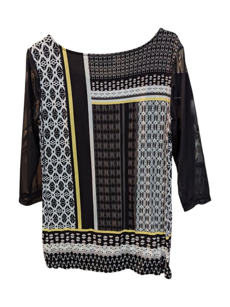 Black White Yellow Geometric Pattern Long Sleeves Tribal Size S