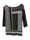 Black White Yellow Geometric Pattern Long Sleeves Tribal Size S