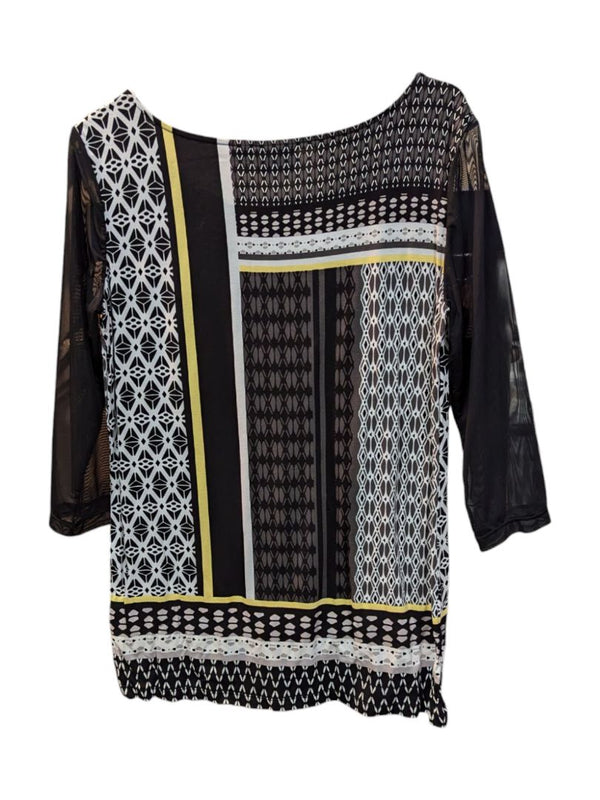 Black White Yellow Geometric Pattern Long Sleeves Tribal Size S