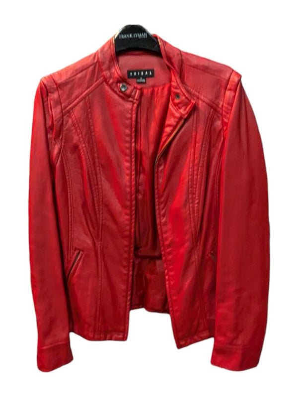 Red Pu Leather Jacket Tribal Size S