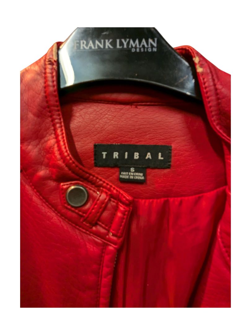 Red Pu Leather Jacket Tribal Size S