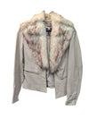 Cream Leather Cropped Jacket with Faux Fur Collar Frank Lyman Size 8