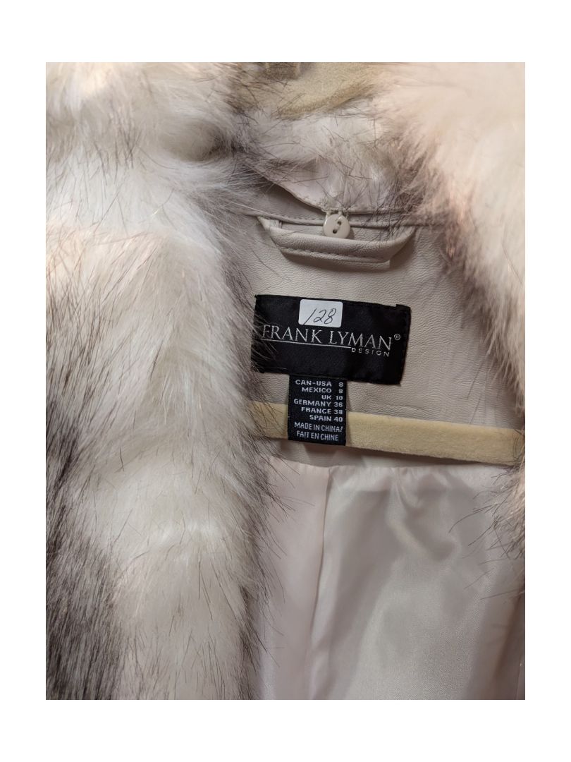 Cream Leather Cropped Jacket with Faux Fur Collar Frank Lyman Size 8