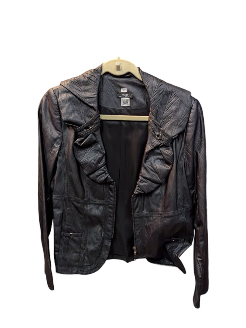Black Pu Leather Jacket w/ Puffy Collar VEX