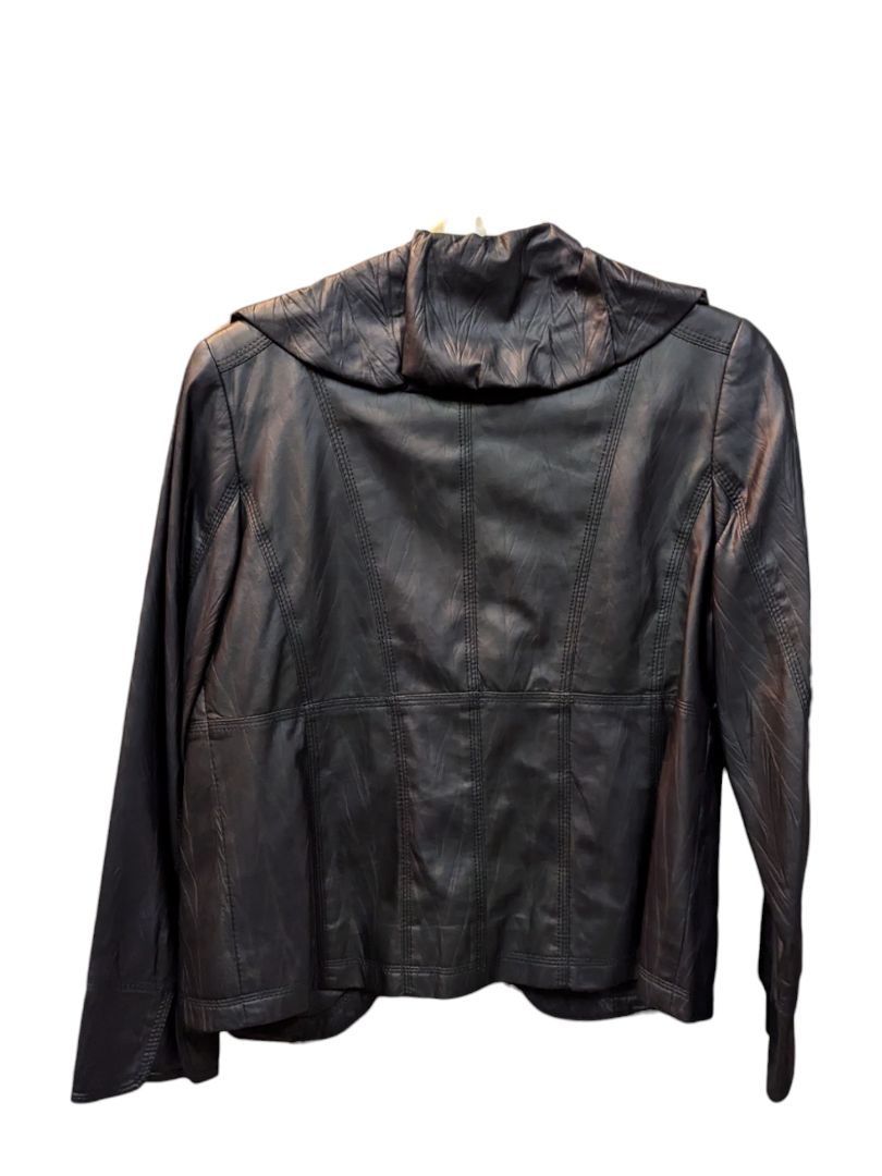 Black Pu Leather Jacket w/ Puffy Collar VEX