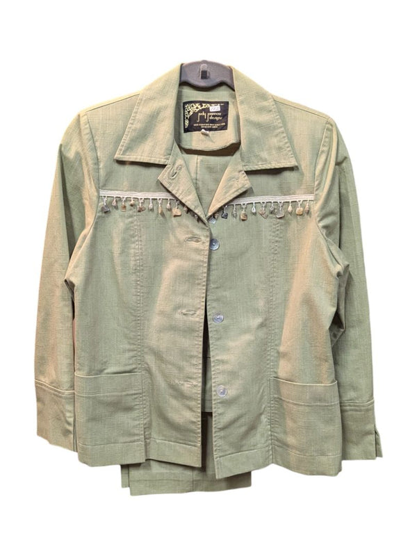 Pistachio Green Button Jacket and Pants w/ Rock Decor (Set of 2) Judy Joannou Size XS