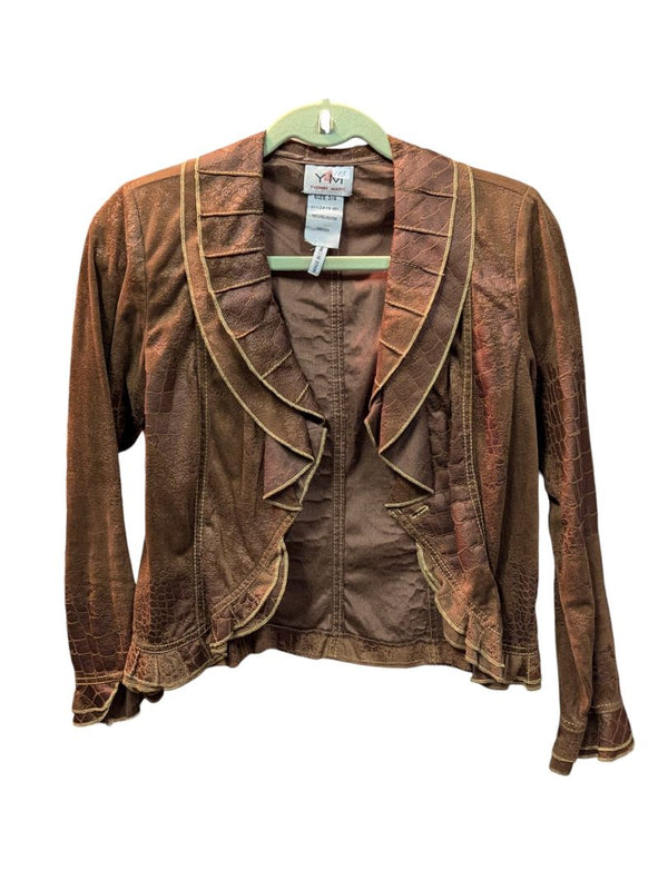 Brown Soft Pu Leather Draped Shirt YM Size 3/4