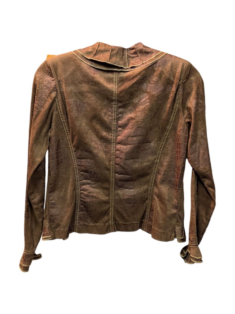 Brown Soft Pu Leather Draped Shirt YM Size 3/4