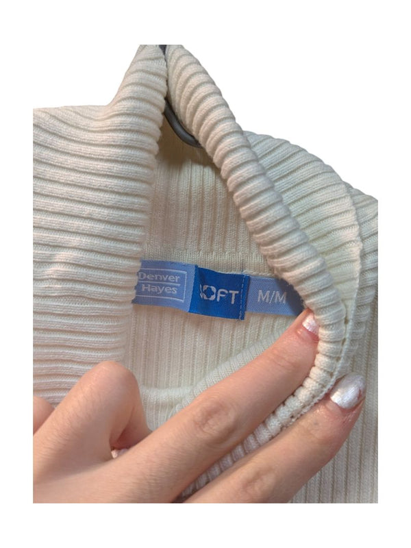 White Turtleneck Soft Knit Sweater Denver Hayes Size M