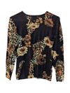 Leopard Pattern and Flower Black Long Sleeves Chagall Size S