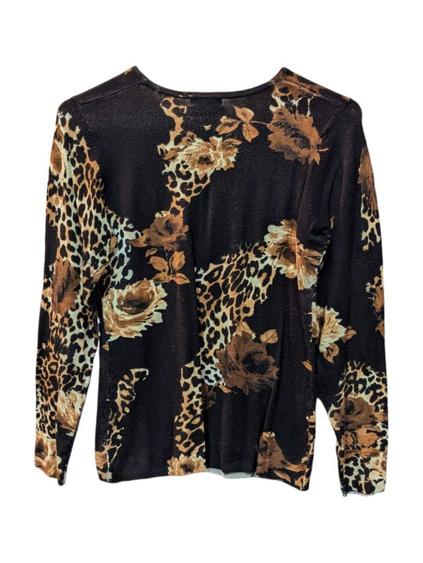 Leopard Pattern and Flower Black Long Sleeves Chagall Size S