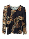 Leopard Pattern and Flower Black Long Sleeves Chagall Size S