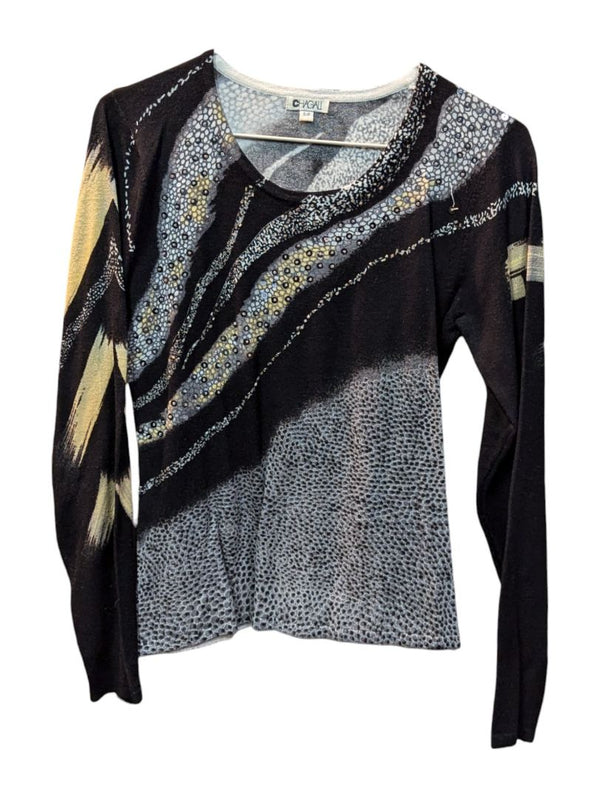 Grey Dot Pattern and Lining Black Long Sleeves Chagall Size S