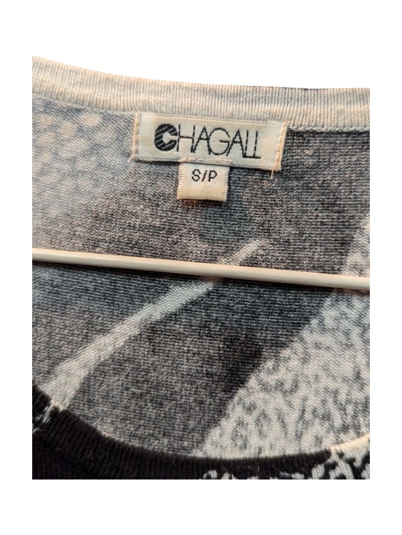 Grey Dot Pattern and Lining Black Long Sleeves Chagall Size S