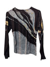 Grey Dot Pattern and Lining Black Long Sleeves Chagall Size S