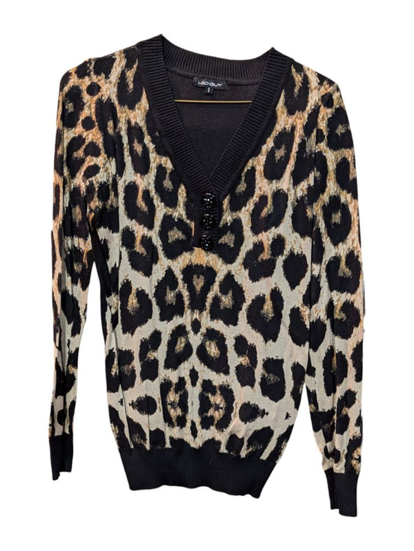 Leopard Pattern Sweater w/ Buttons Leo Guy Size 3