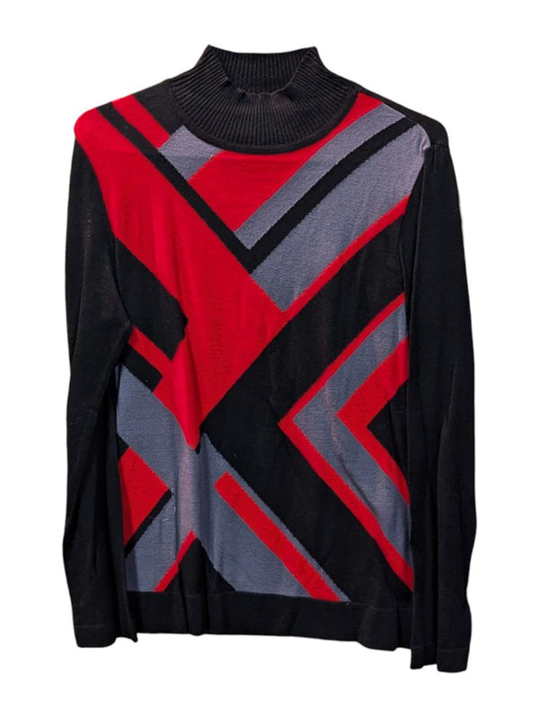 Red Geometric Pattern Black Sweater Parkhurst Size S