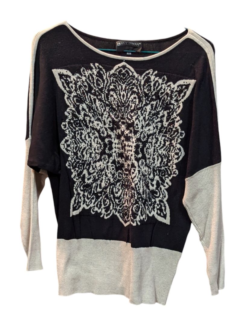 Flower Pattern Black Soft Knit Long Sleeves Frank Lyman Size M