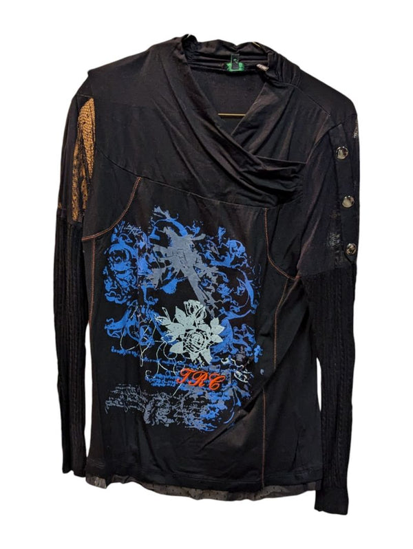 Crowneck Black Long Sleeves w/ Blue Graphic Tricotto Size M