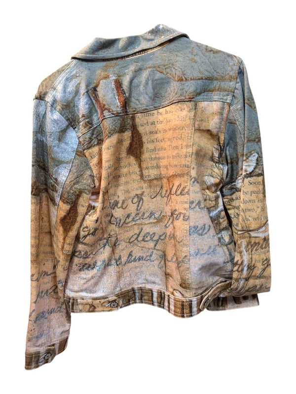 Brown and Blue Letter Print Denim Jacket Dolcezza Size S