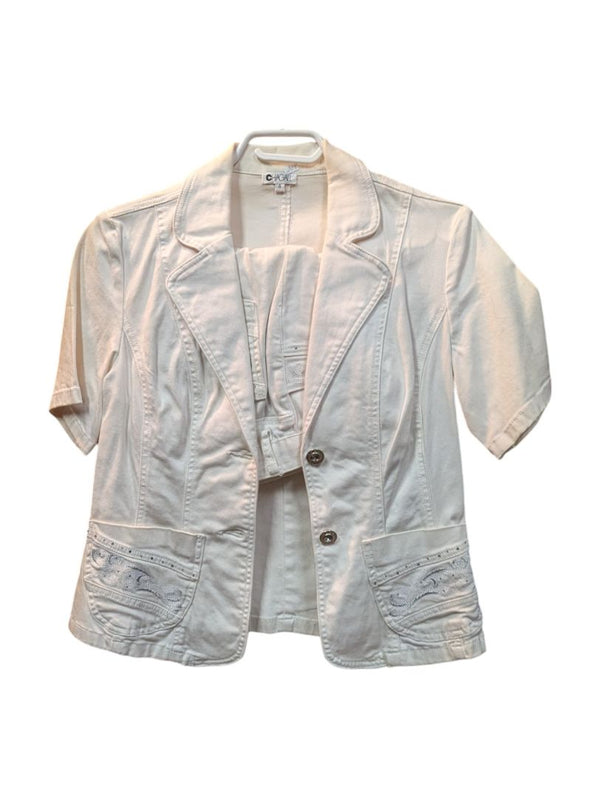 White Short Sleeve Suit Jacket w/ Shorts (Set of 2) Chagall Size 4