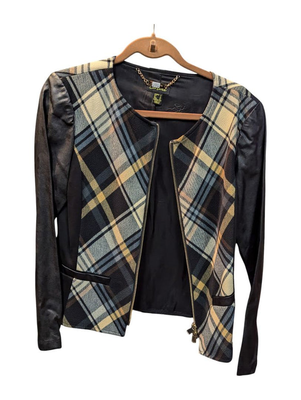 Plaid Jacket w/ Pu Leather Sleeves Cartise Size 8