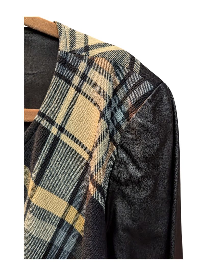 Plaid Jacket w/ Pu Leather Sleeves Cartise Size 8
