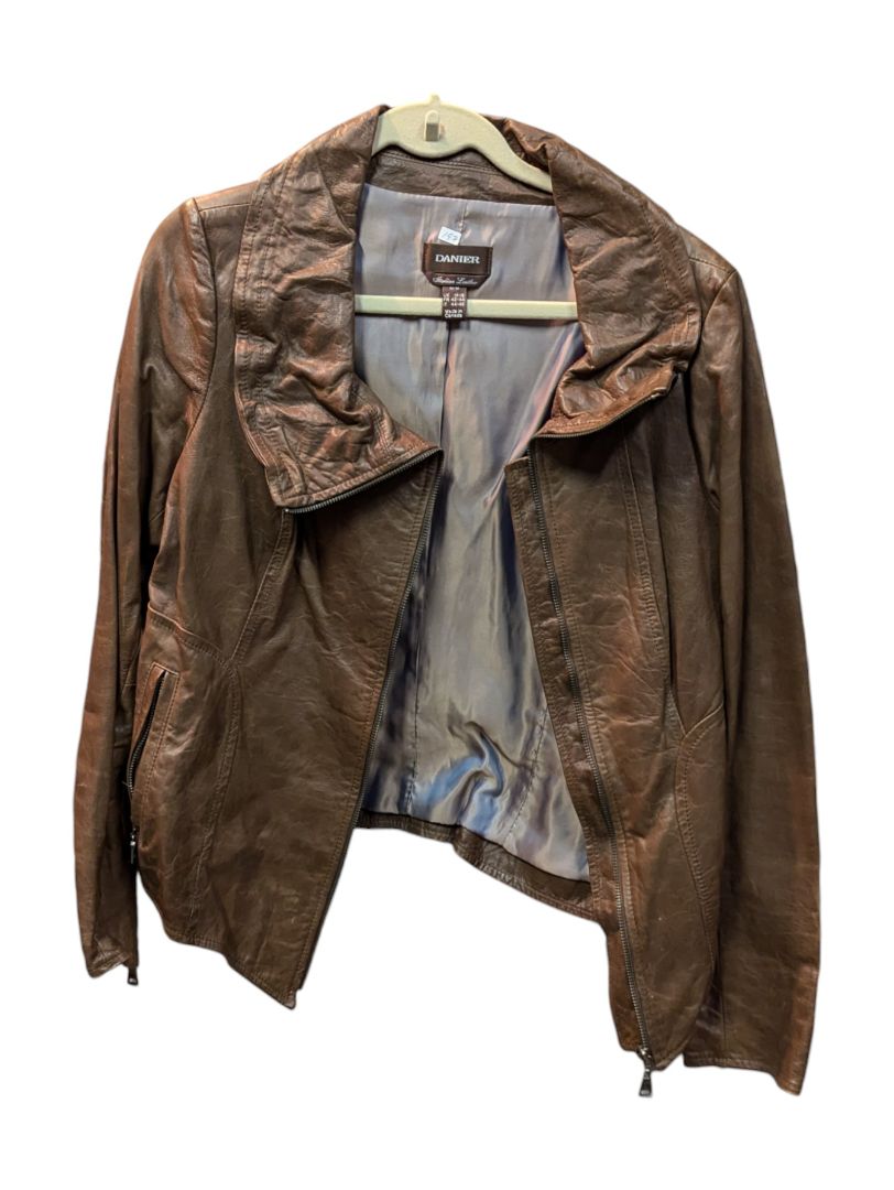 Brown Pu Leather Jacket w/ Puffy Collar Danier Size M