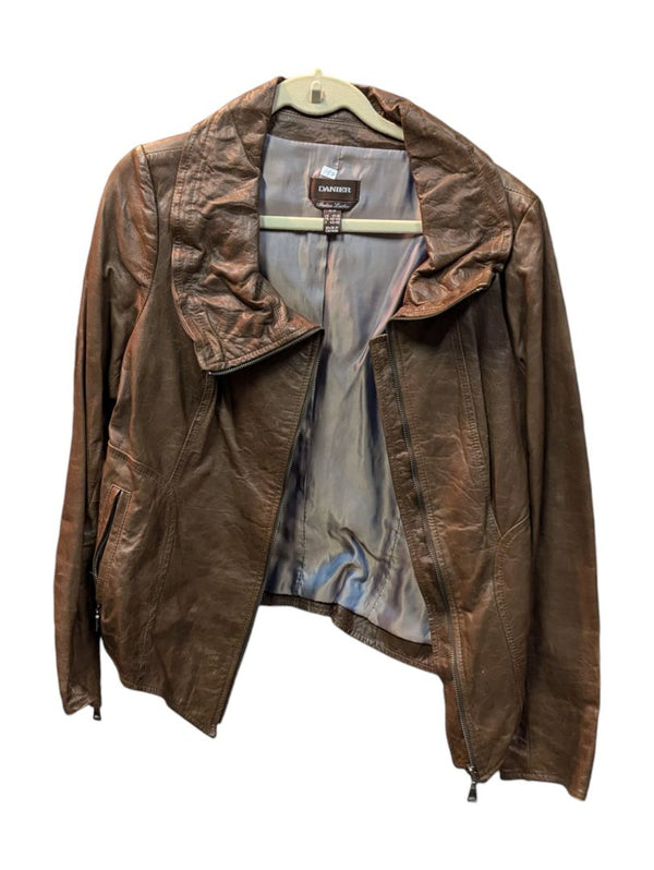 Brown Pu Leather Jacket w/ Puffy Collar Danier Size M
