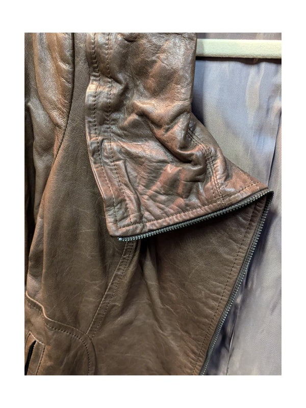 Brown Pu Leather Jacket w/ Puffy Collar Danier Size M
