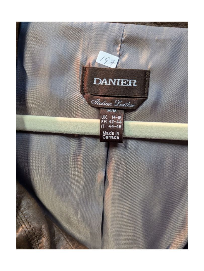 Brown Pu Leather Jacket w/ Puffy Collar Danier Size M