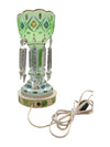 Vintage Hand-Printed Hurricane Glass Lamp w/ Glass Lusters