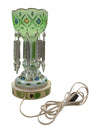 Vintage Hand-Printed Hurricane Glass Lamp w/ Glass Lusters