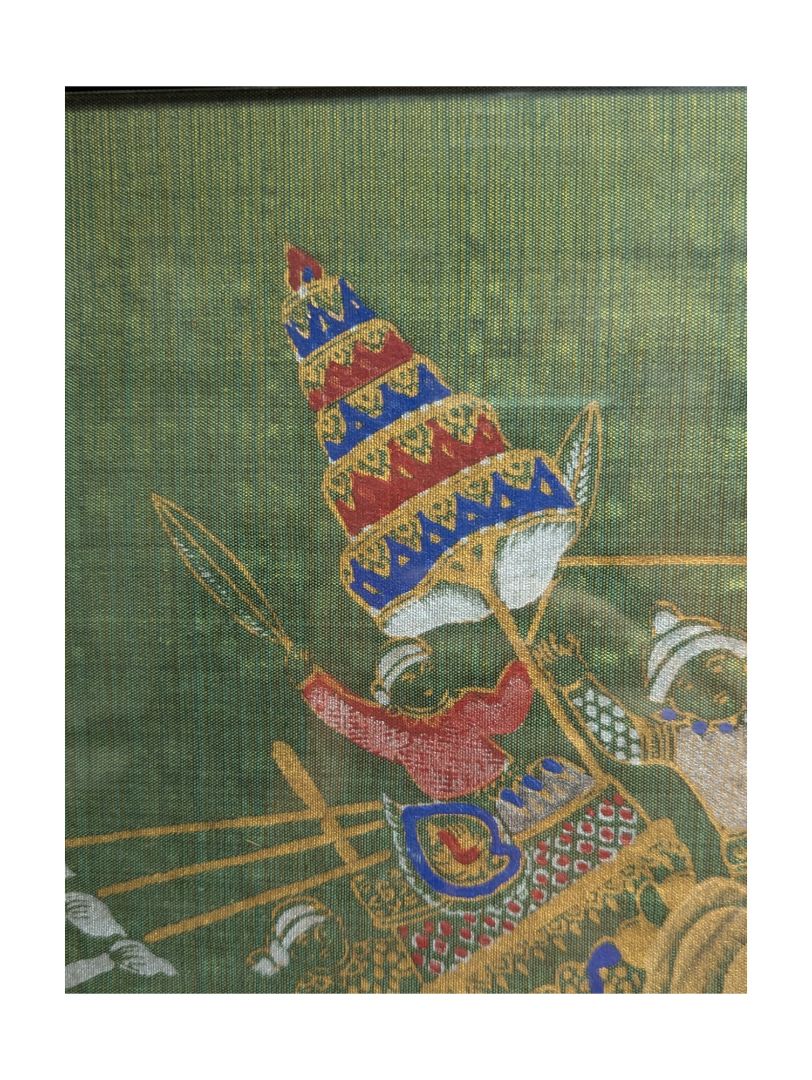 Vintage Silk Painting of Battle Scene w/ Elephants